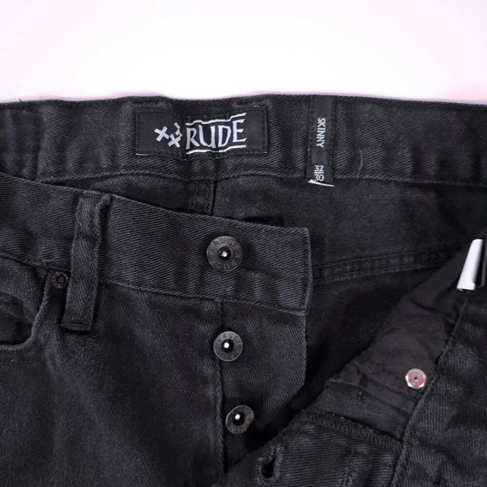 XXX RUDE Black Skinny Jeans Men’s 32x30 Goth Emo Punk Scene